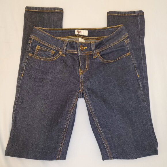 SO Juniors Super Skinny Dark Blue Low-Rise Jeans Long Inseam - (3 Juniors) - Picture 3 of 13